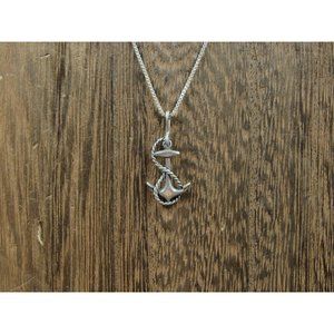 18" Sterling Silver Small Anchor Pendant Necklace Vintage Minimalist Everyday
